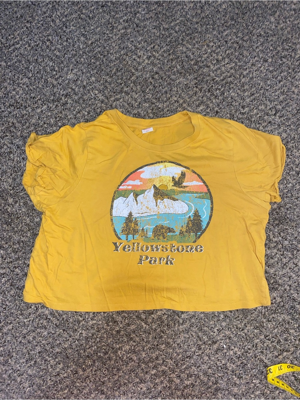 Yellow Graphic Crop Top with Yellowstone Park Print